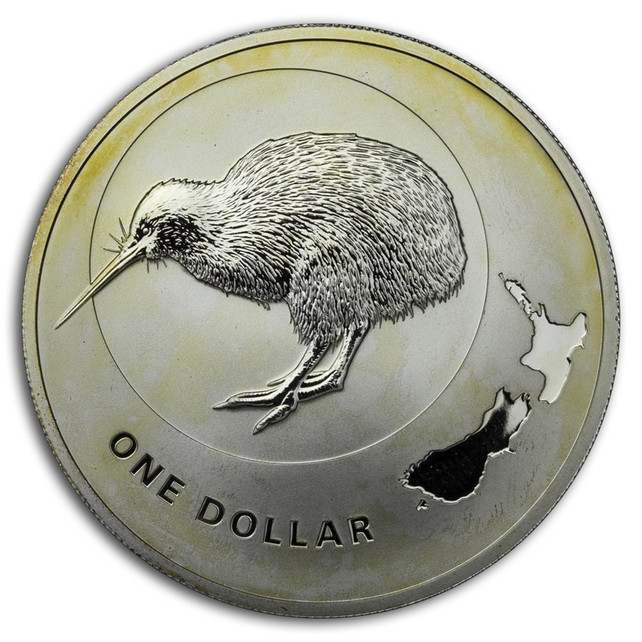 2009 New Zealand 1 oz Silver Icons $1 Kiwi & Map BU