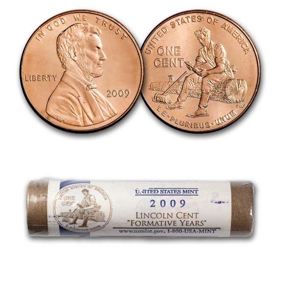 2009-P Lincoln Cent Formative Years 50-Coin Mint Wrapped Roll BU 2009-P Lincoln Cent Formative Years 50-Coin Mint Wrapped Roll BU