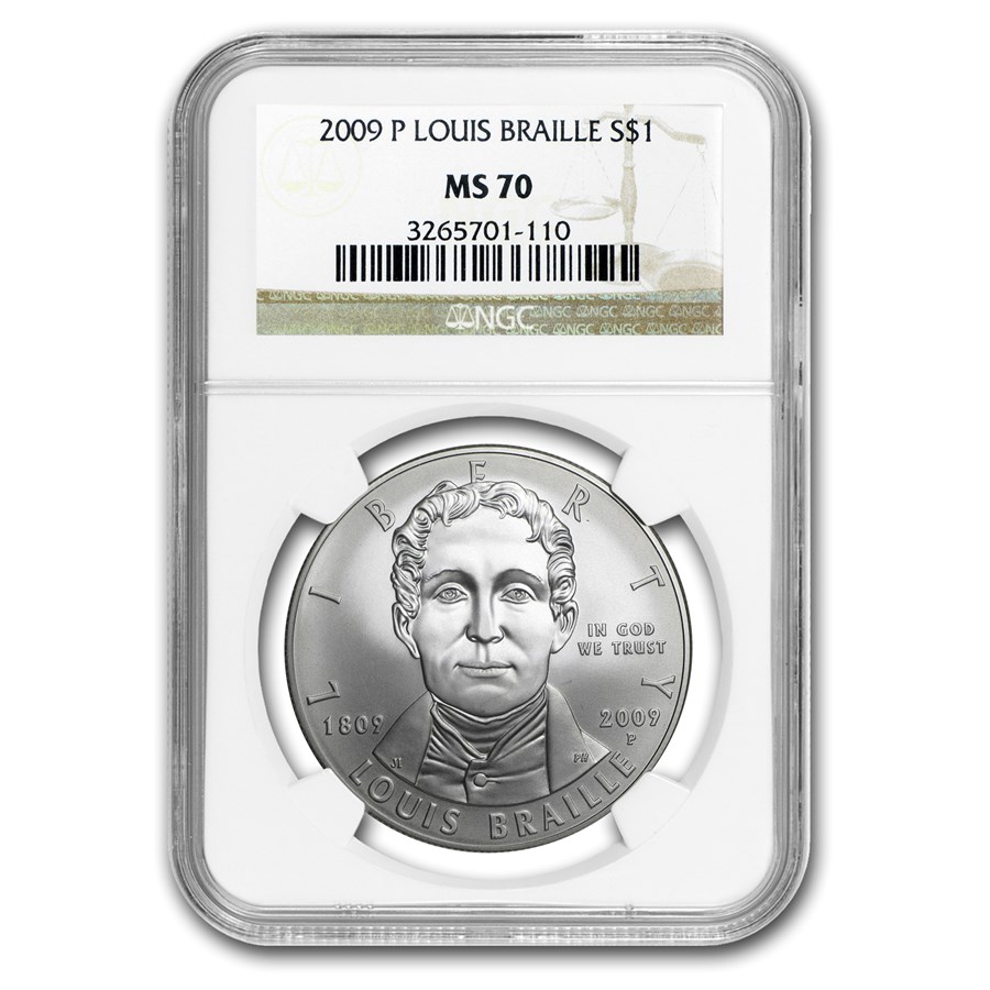 2009-P Louis Braille $1 Silver Commem MS-70 NGC
