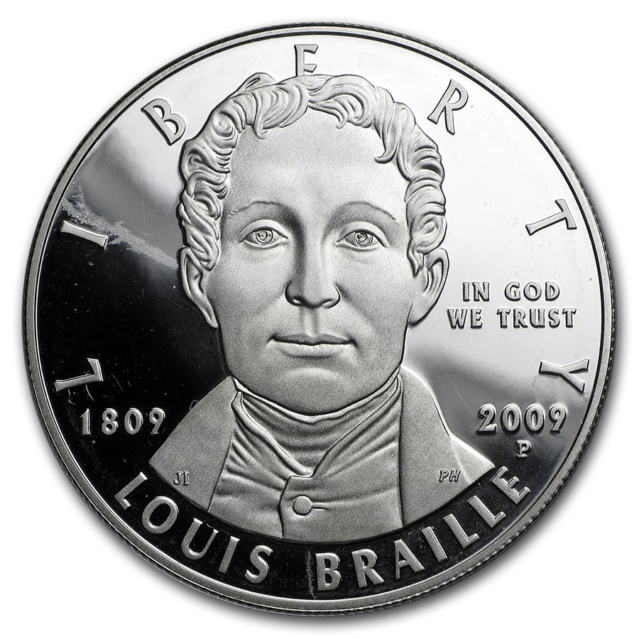 2009 Louis Braille Proof Silver Dollar