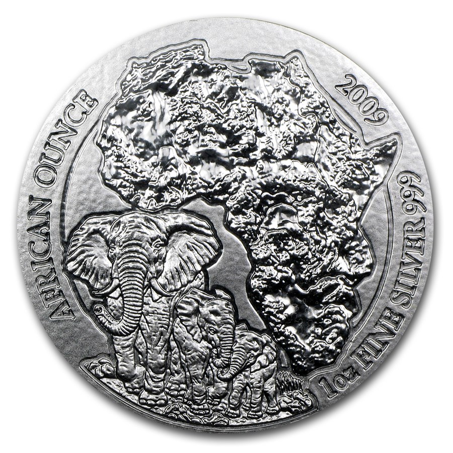 2009 Rwanda 1 oz Silver African Elephant BU