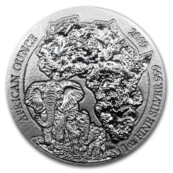 2009 Rwanda 1 oz Silver African Elephant BU 2009 Rwanda 1 oz Silver African Elephant BU