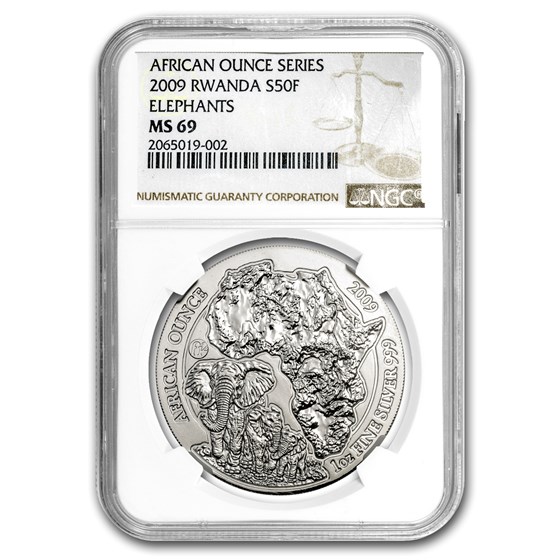 2009 Rwanda 1 oz Silver African Elephant MS-69 NGC 2009 Rwanda 1 oz Silver African Elephant MS-69 NGC