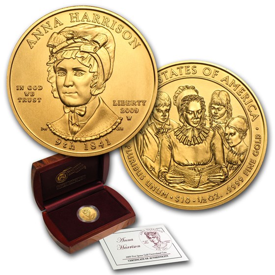 2009-W 1/2 oz Gold Anna Harrison BU (w/Box & COA) 2009-W 1/2 oz Gold Anna Harrison BU (w/Box & COA)