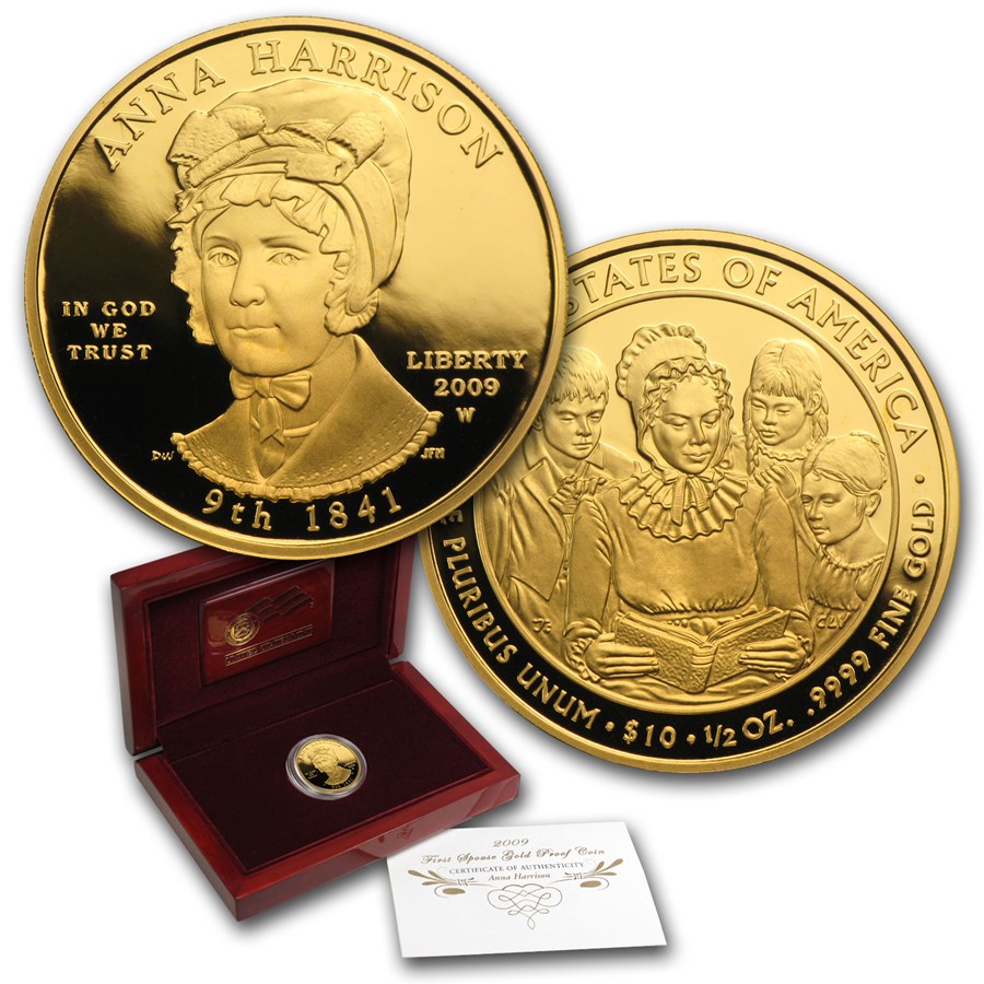 2009-W 1/2 oz Proof Gold Anna Harrison (w/Box & COA)