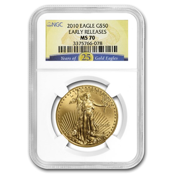 2010 1 oz Gold Eagle MS-70 NGC (ER, 25th Anniversary Label) 2010 1 oz Gold Eagle MS-70 NGC (ER, 25th Anniversary Label)