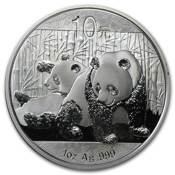 2010 1 oz Silver Chinese Panda (Spotted, Abrasions)