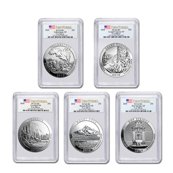 2010 5-Coin 5 oz Silver ATB Set BU PCGS (FirstStrike®) 2010 5-Coin 5 oz Silver ATB Set BU PCGS (FirstStrike®)