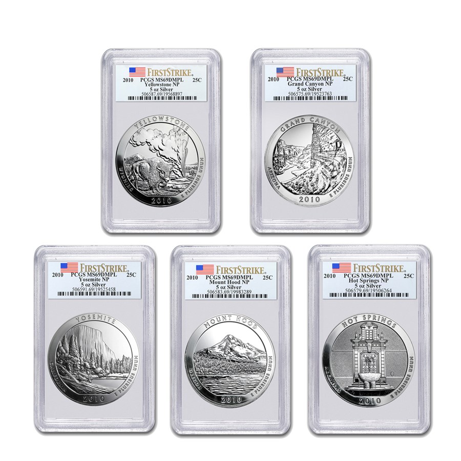 2010 5-Coin 5 oz Silver ATB Set MS-69 DMPL PCGS (FirstStrike®)