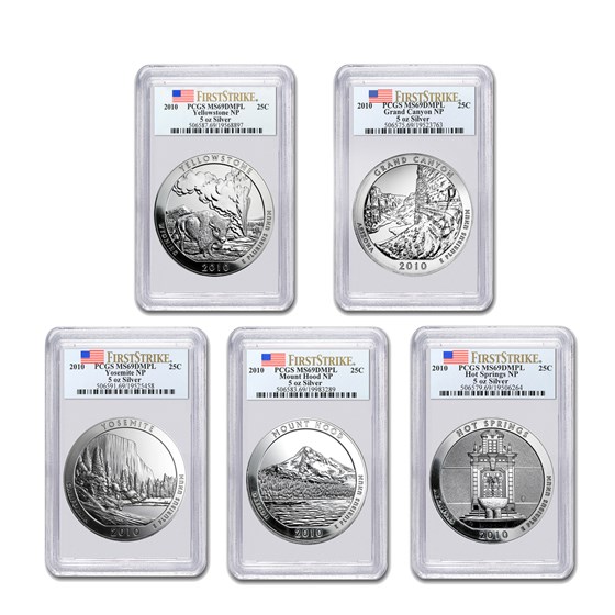 2010 5-Coin 5 oz Silver ATB Set MS-69 DMPL PCGS (FirstStrike®) 2010 5-Coin 5 oz Silver ATB Set MS-69 DMPL PCGS (FirstStrike®)