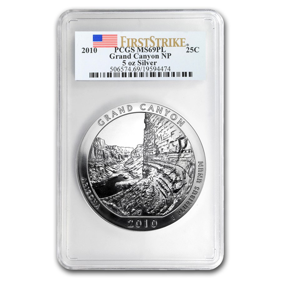 2010 5 oz Silver ATB Grand Canyon MS-69 PL PCGS (FirstStrike®)