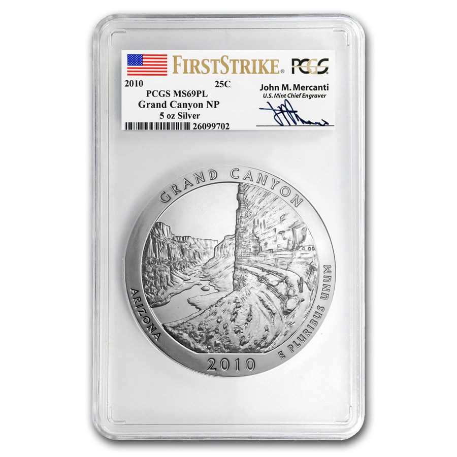 2010 5 oz Silver ATB Grand Canyon MS-69 PL PCGS (FS, Mercanti)
