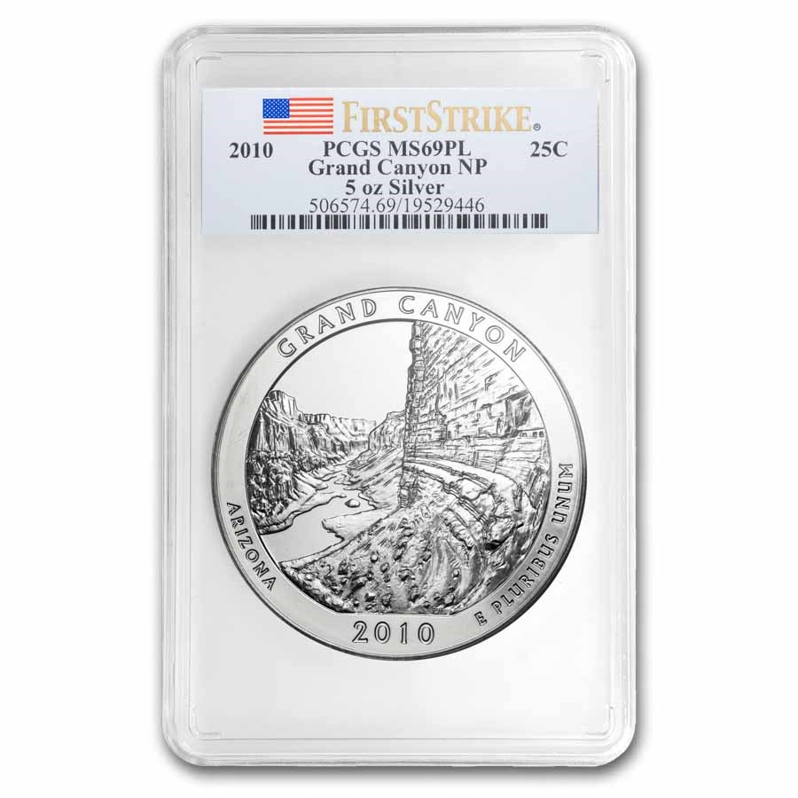 2010 5 oz Silver ATB Grand Canyon MS-69 PL PCGS