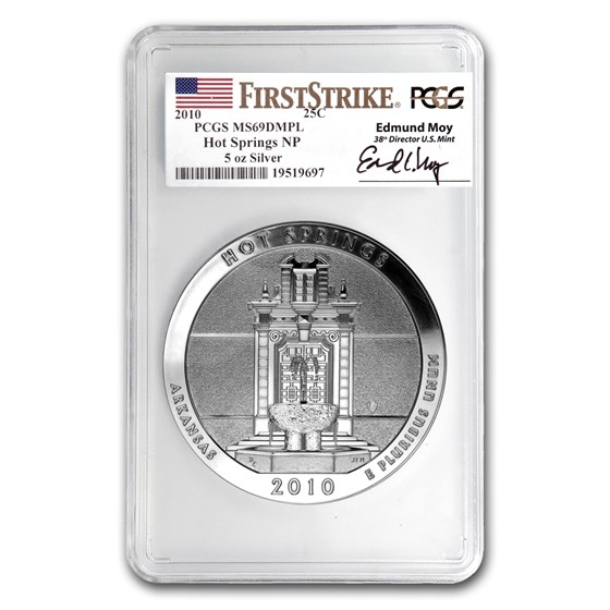2010 5 oz Silver ATB Hot Springs MS-69 DMPL PCGS (FS, Edmund Moy) 2010 5 oz Silver ATB Hot Springs MS-69 DMPL PCGS (FS, Edmund Moy)