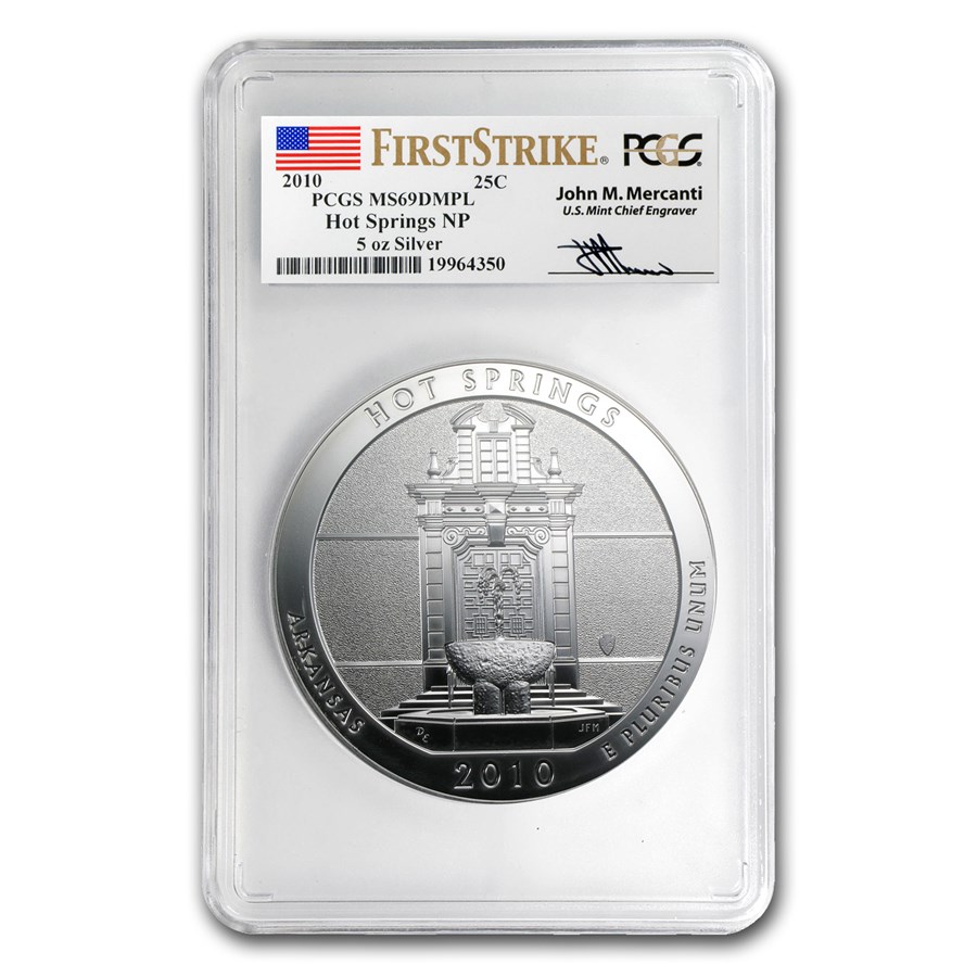 2010 5 oz Silver ATB Hot Springs MS-69 DMPL PCGS (FS, Mercanti)