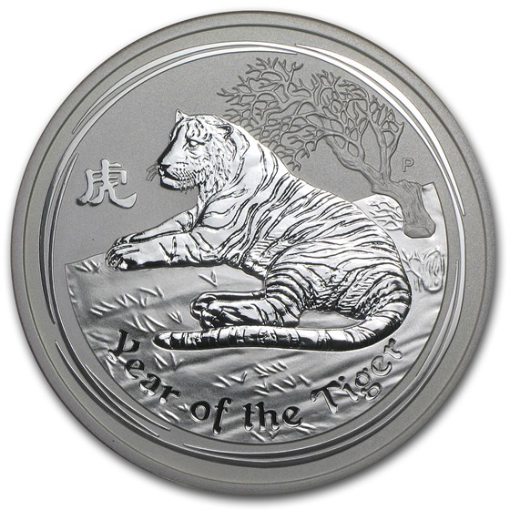 2010 5 oz Silver Australian Year of the Tiger Coin SII (Spots) 2010 5 oz Silver Australian Year of the Tiger Coin SII (Spots)