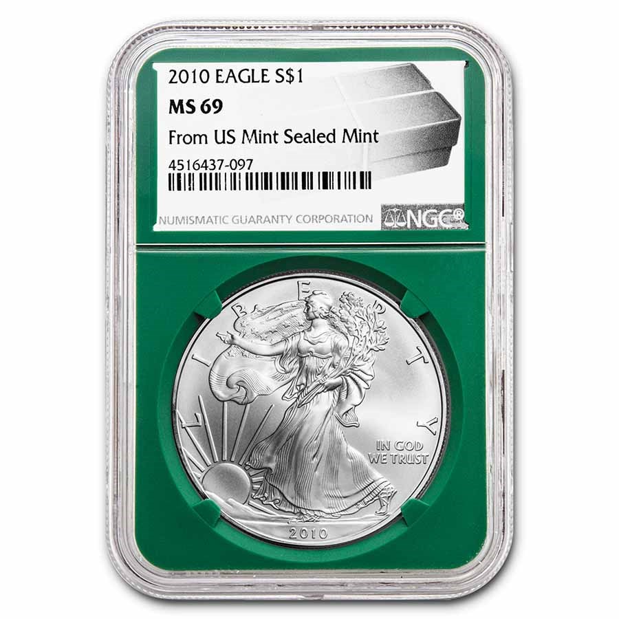 2010 American Silver Eagle MS-69 NGC (Green Holder)