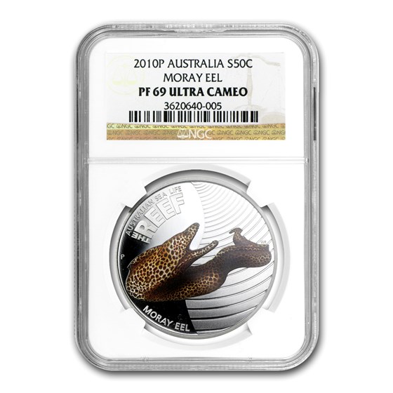 2010 Australia 1/2 oz Silver Moray Eel PF-69 NGC 2010 Australia 1/2 oz Silver Moray Eel PF-69 NGC