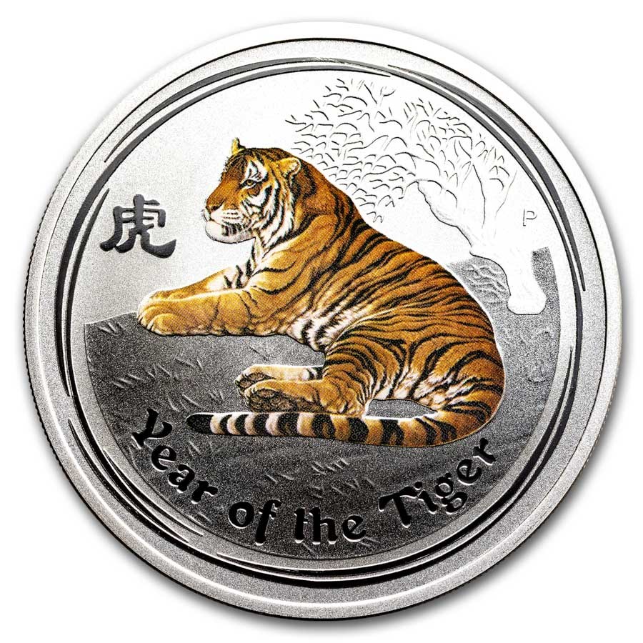 2010 Australia 1 oz Silver Tiger BU (Series II, Colorized)