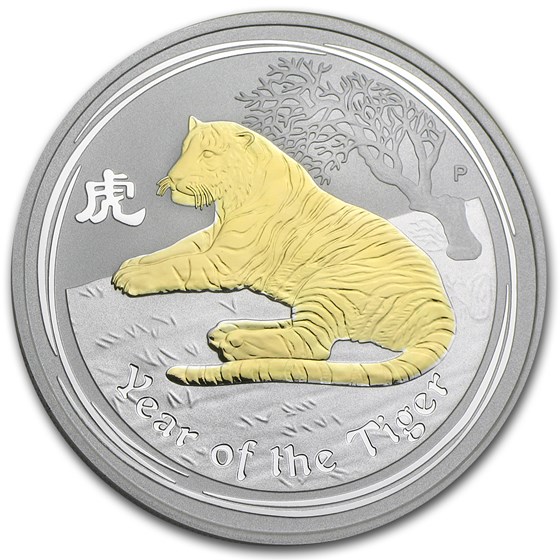 2010 Australia 1 oz Silver Tiger Gilt BU (Series II, w/Box & COA) 2010 Australia 1 oz Silver Tiger Gilt BU (Series II, w/Box & COA)