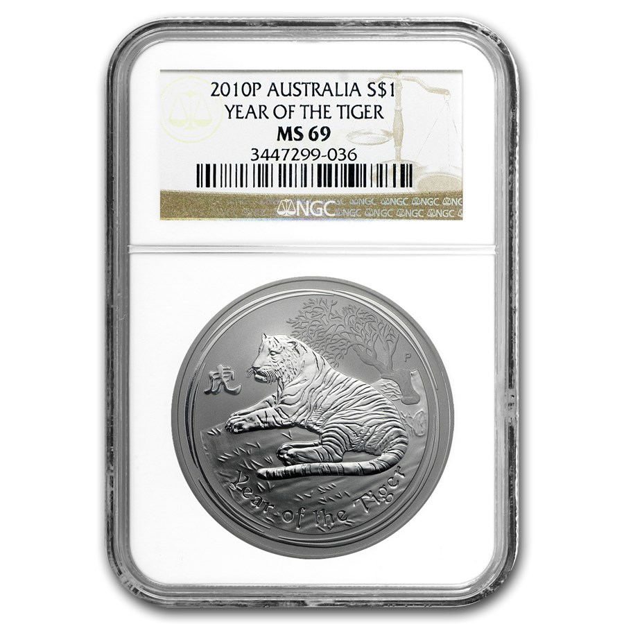 2010 Australia 1 oz Silver Tiger MS-69 NGC (Series II)