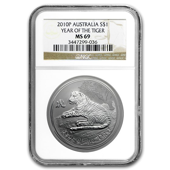 2010 Australia 1 oz Silver Tiger MS-69 NGC (Series II) 2010 Australia 1 oz Silver Tiger MS-69 NGC (Series II)
