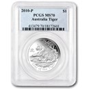 2010 Australia 1 oz Silver Tiger MS-70 PCGS (Series II)