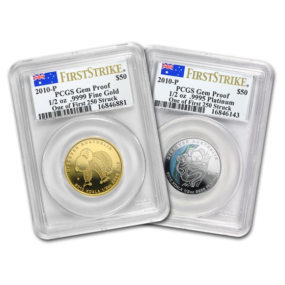 2010 Australia 2-Coin 1/2 oz Gold & Platinum Koala Set PCGS 2010 Australia 2-Coin 1/2 oz Gold & Platinum Koala Set PCGS