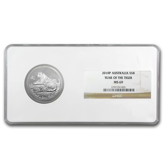 2010 Australia 5 oz Silver Tiger MS-69 NGC (Series II) 2010 Australia 5 oz Silver Tiger MS-69 NGC (Series II)