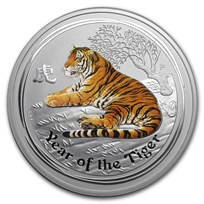 2010 Australia 5 oz Silver Year of the Tiger BU (SII, Colorized)