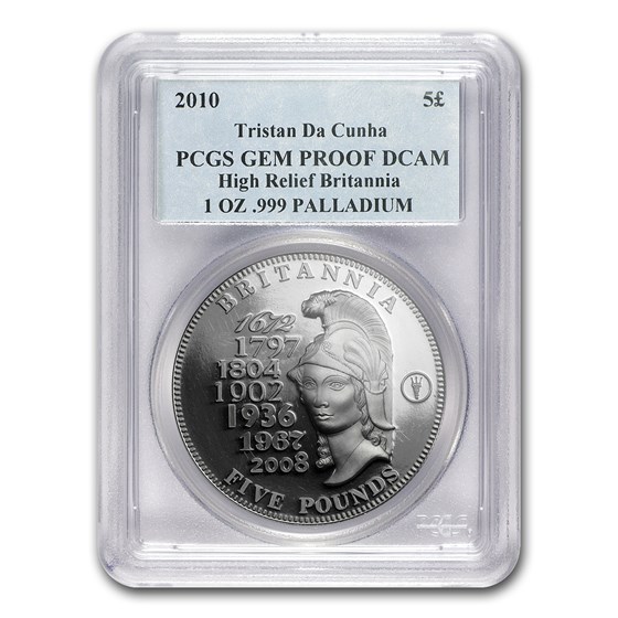 2010 Britannia Tristan Da Cunha Palladium £5 Proof PCGS 2010 Britannia Tristan Da Cunha Palladium £5 Proof PCGS