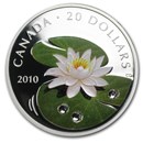 2010 Canada 1 oz Silver $20 Crystal Dewdrops (Water Lily)