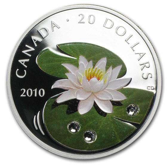 2010 Canada 1 oz Silver $20 Crystal Dewdrops (Water Lily) 2010 Canada 1 oz Silver $20 Crystal Dewdrops (Water Lily)