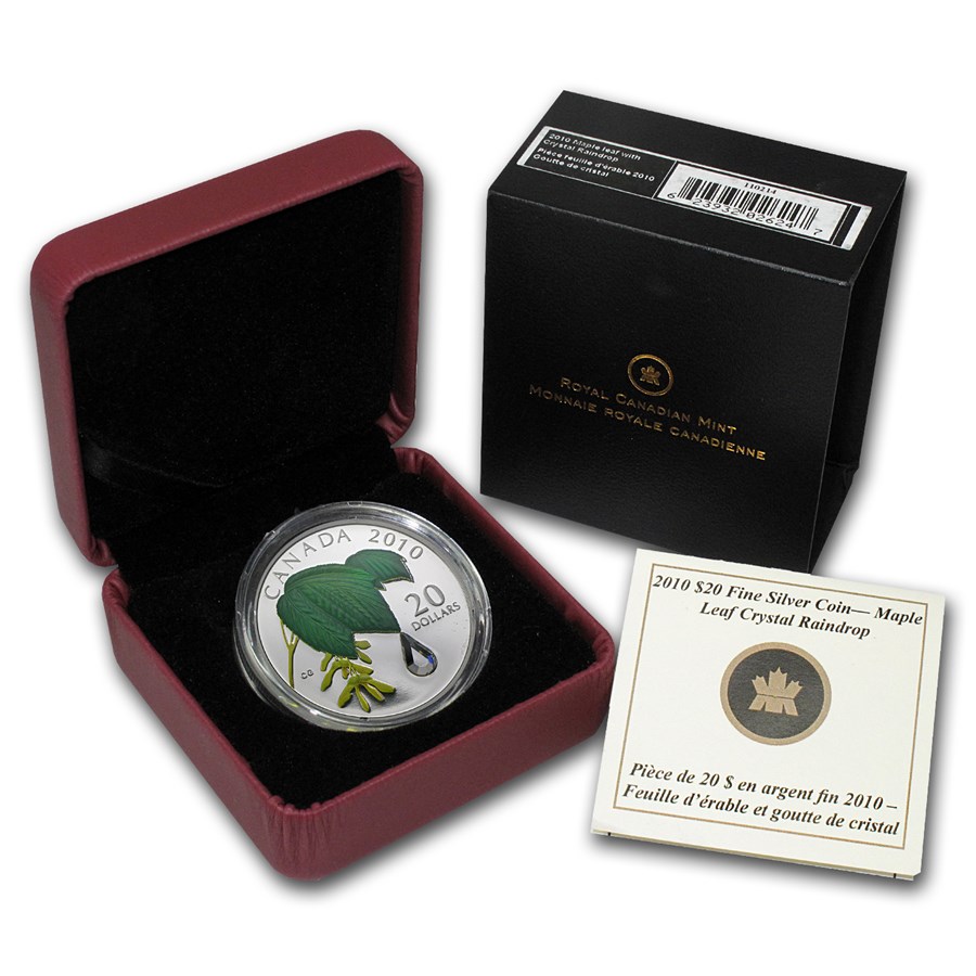 2010 Canada 1 oz Silver Maple Leaf Crystal Raindrop (w/Box & COA)