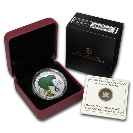 2010 Canada 1 oz Silver Maple Leaf Crystal Raindrop (w/Box & COA) 2010 Canada 1 oz Silver Maple Leaf Crystal Raindrop (w/Box & COA)