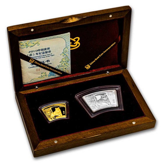 2010 China 1/3 oz Gold & 1 oz Silver Fan Year of the Tiger 2010 China 1/3 oz Gold & 1 oz Silver Fan Year of the Tiger