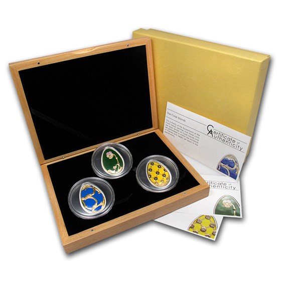 2010 Cook Islands 3-Coin Silver Imperial Eggs in Cloisonné Set 2010 Cook Islands 3-Coin Silver Imperial Eggs in Cloisonné Set