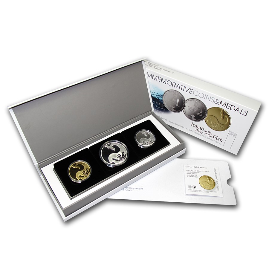 2010 Israel 3-Coin Gold & Silver Jonah in the Whale Proof Set