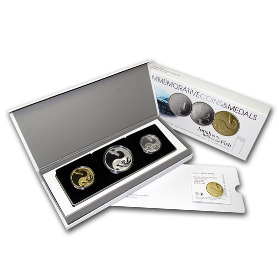 2010 Israel 3-Coin Gold & Silver Jonah in the Whale Proof Set 2010 Israel 3-Coin Gold & Silver Jonah in the Whale Proof Set