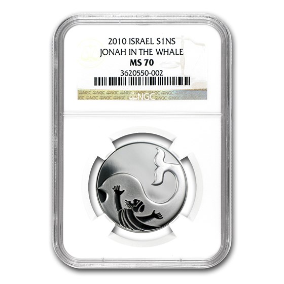 2010 Israel Silver 1 NIS Jonah in the Whale MS-70 NGC 2010 Israel Silver 1 NIS Jonah in the Whale MS-70 NGC