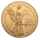 2010 Mexico Gold 200 Pesos Bicentenary Commem BU