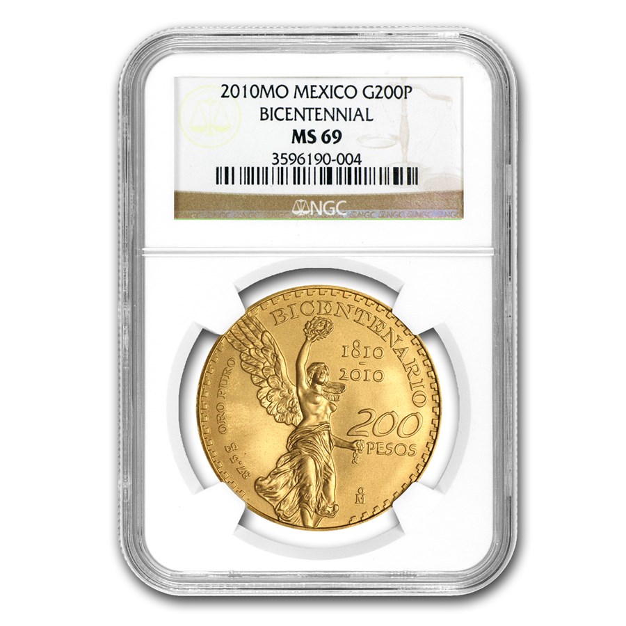 2010 Mexico Gold 200 Pesos Bicentenary Commemorative MS-69 NGC