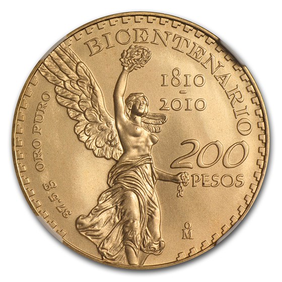 Buy 2010 Mexico Gold 200 Pesos Bicentenary Commemorative MS70 NGC APMEX