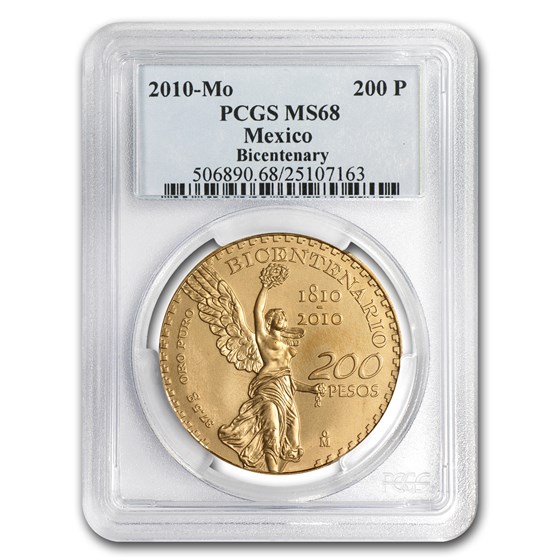 2010 Mexico Gold 200 Pesos Mexican Bicentenary Commem MS-68 PCGS 2010 Mexico Gold 200 Pesos Mexican Bicentenary Commem MS-68 PCGS
