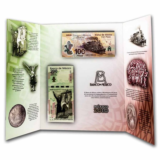 2010 Mexico Independence & Revolution Commemorative 2-Note Set