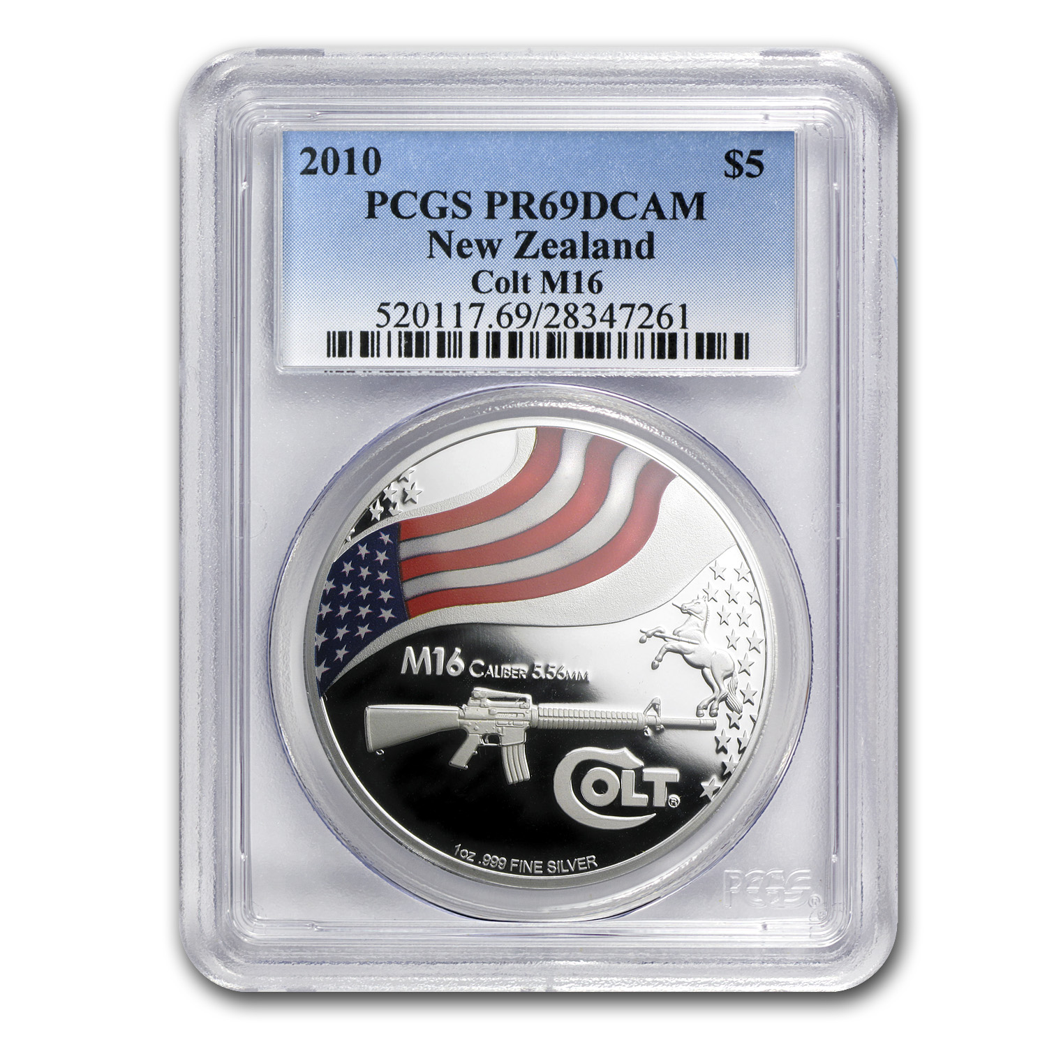 Buy 2010 New Zealand 1 oz Silver $5 American Colt M16 PR-69 PCGS