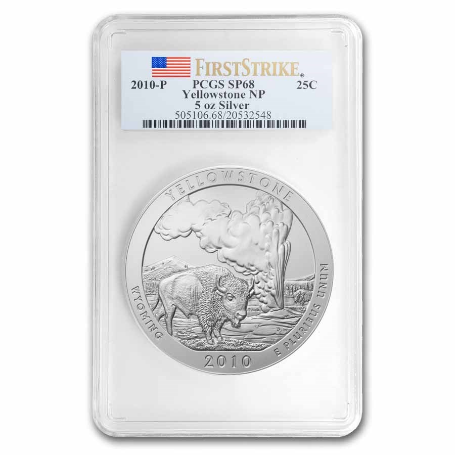 2010-P 5 oz Silver ATB Yellowstone SP-68 PCGS (FirstStrike®)