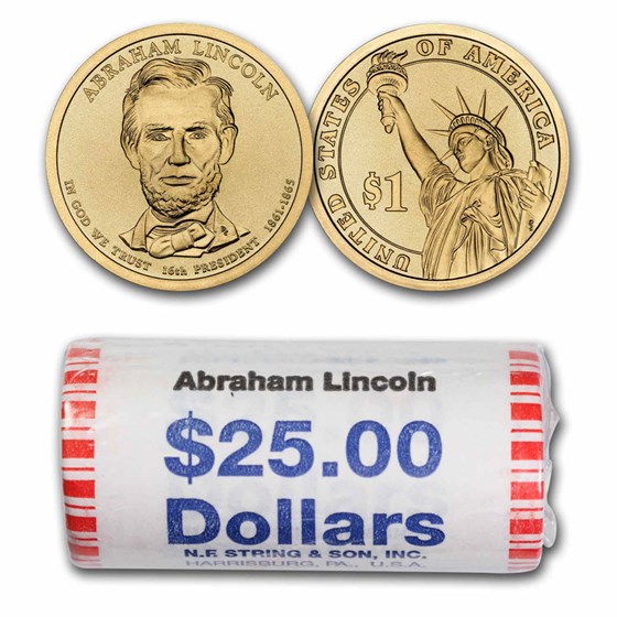 2010-P Abraham Lincoln Presidential Dollar 25-Coin Roll BU 2010-P Abraham Lincoln Presidential Dollar 25-Coin Roll BU