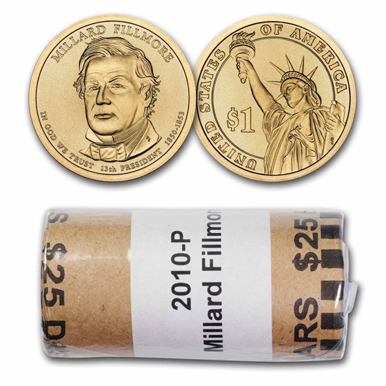 2010-P Millard Fillmore 25-Coin Presidential Dollar Roll BU 2010-P Millard Fillmore 25-Coin Presidential Dollar Roll BU