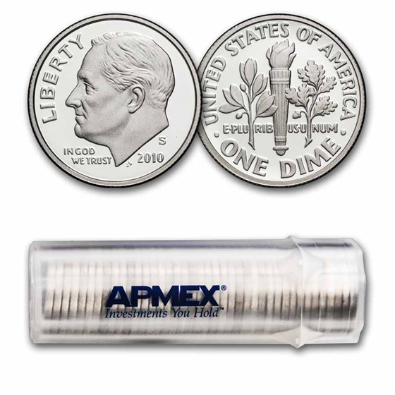 2010-S Roosevelt Dime 50-Coin Roll Gem Proof (Silver)